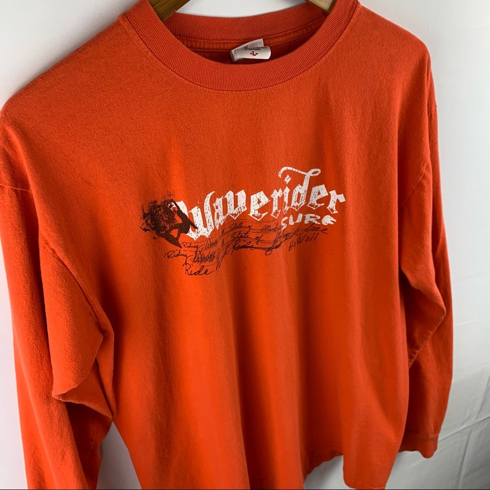 Anvil Retro Knitwear Orange White Waverider Surf Long Sleeve Cotton Shirt